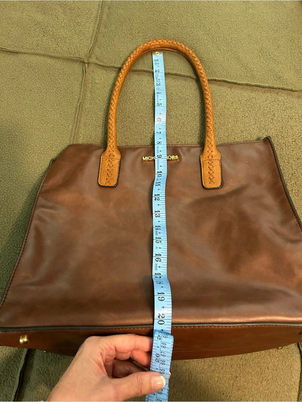 Michael Kors Brown Leather Tote with Tan Braided Handles